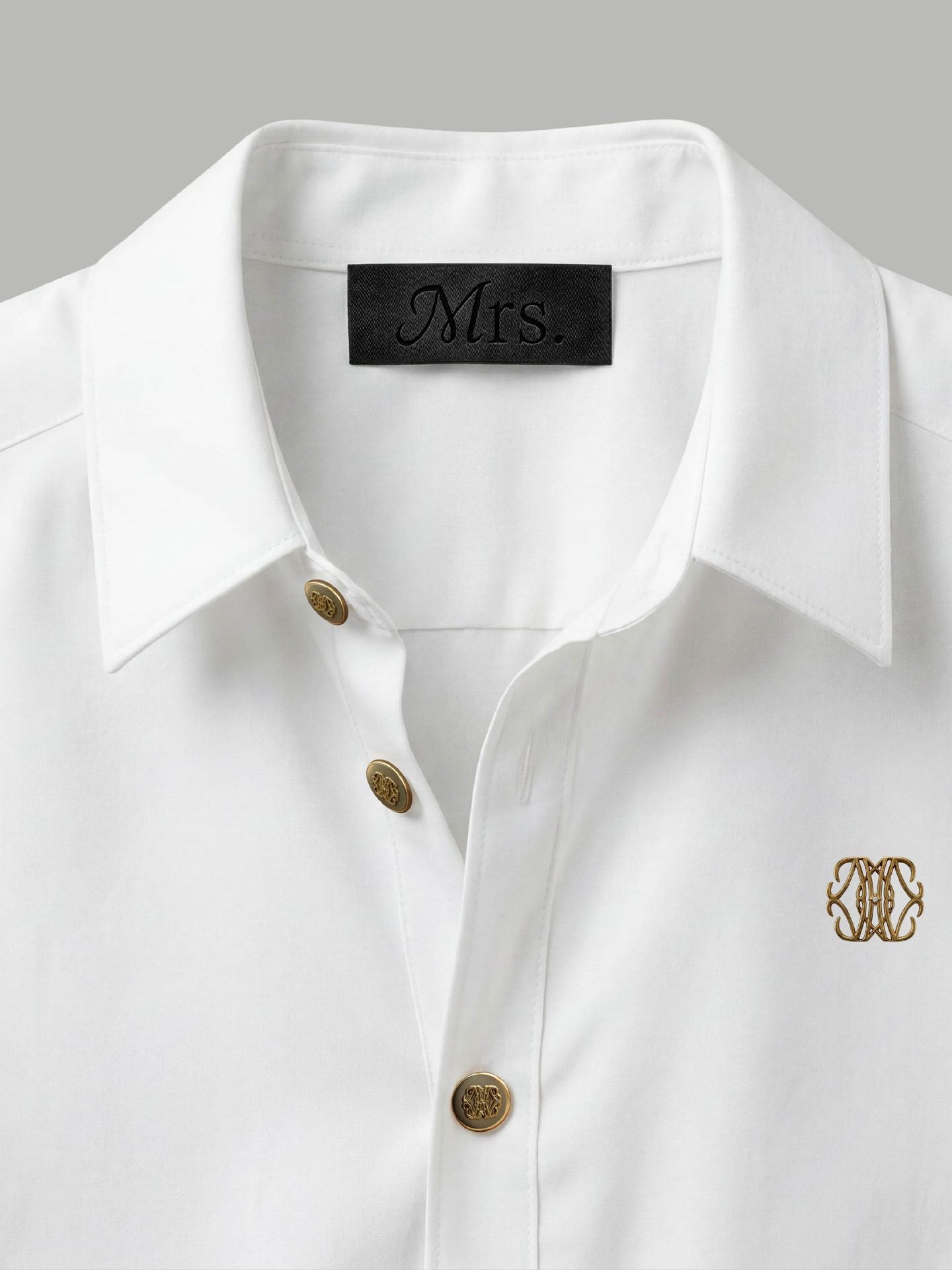 Long Sleeve Shirt with Gold Chest Detail - White
