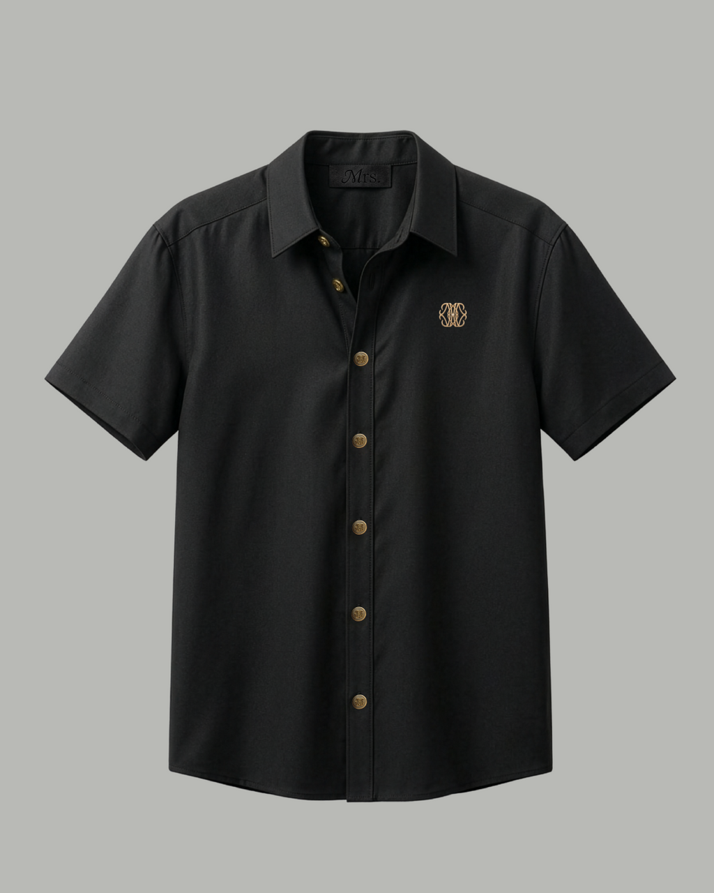 Short Sleeve Shirt with Gold Chest Detail - Black